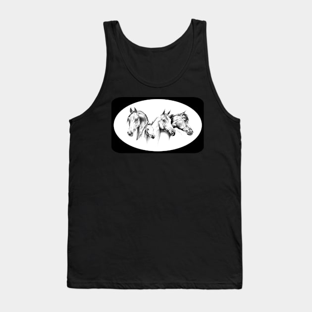 Pencil art. Four Arabian Horse heads. Tank Top by chepea2